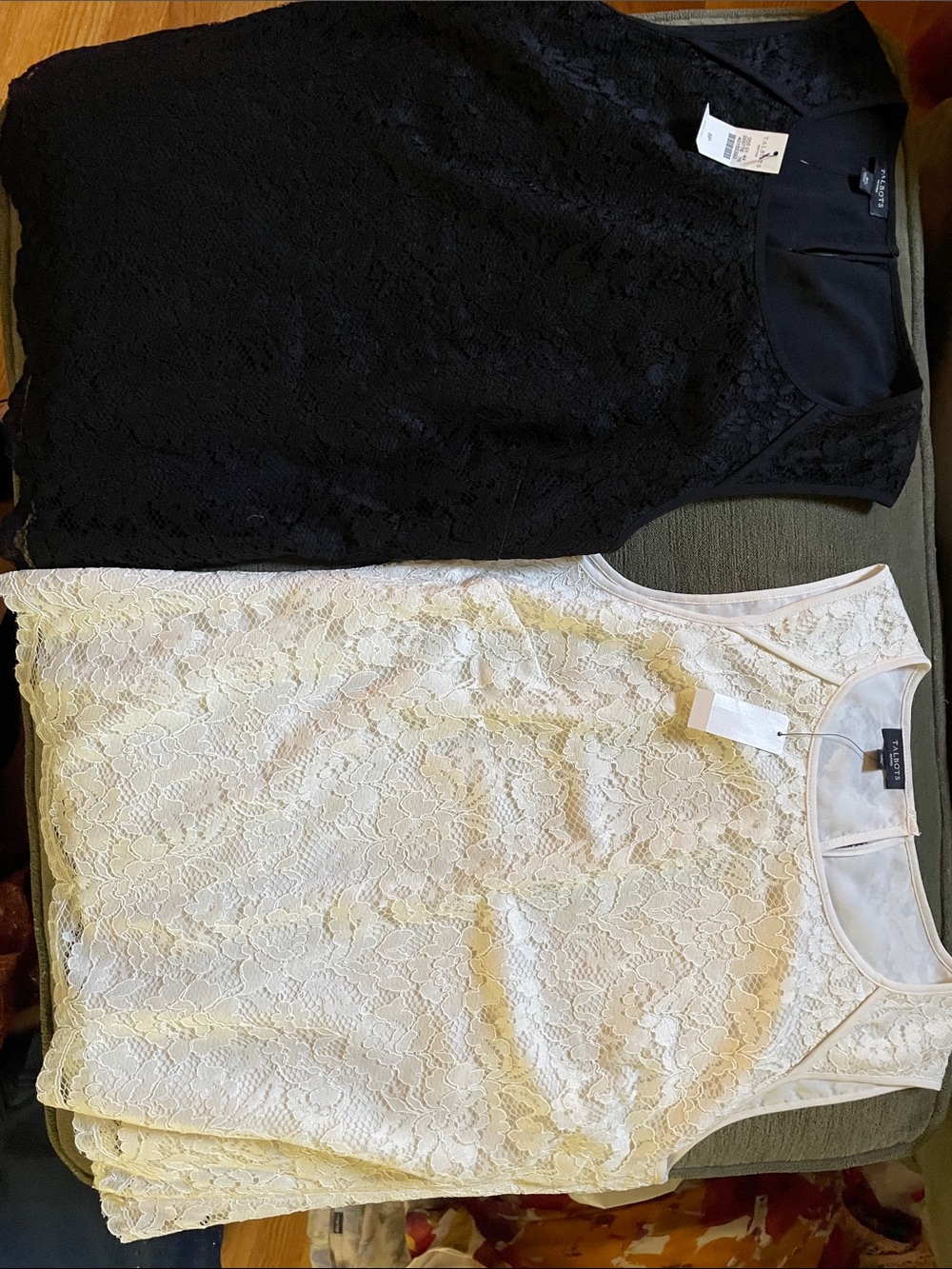 Talbots Petites Black Lace Tank Top - Floral Overlay…same in white
